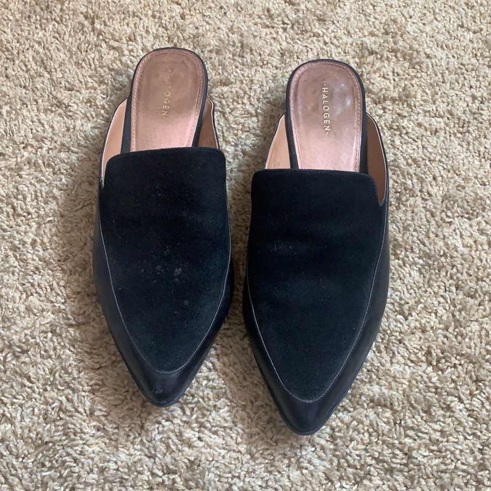 Black halogen suede and leather mules